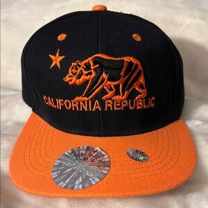 NWOT 🐻🧢 MEN’S CALIFORNIA REPUBLIC BLACK/ORANGE SNAP BACK BEAR BASEBALL HAT CAP